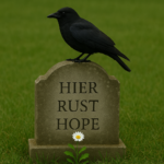 Grafsteen met kraai en bloemetje - symboliseert hoop